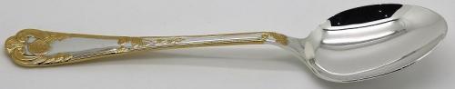Solid Silver & Gold Embellished Large Serving Spoons – Pair, Carrs of Sheffield, La Régence Pattern